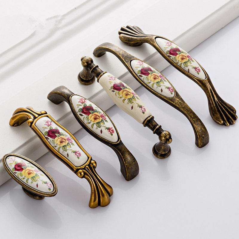 Vintage Furniture Hardware Pulls - Vintage Ceramic Handle Antique Bronze Cabinet