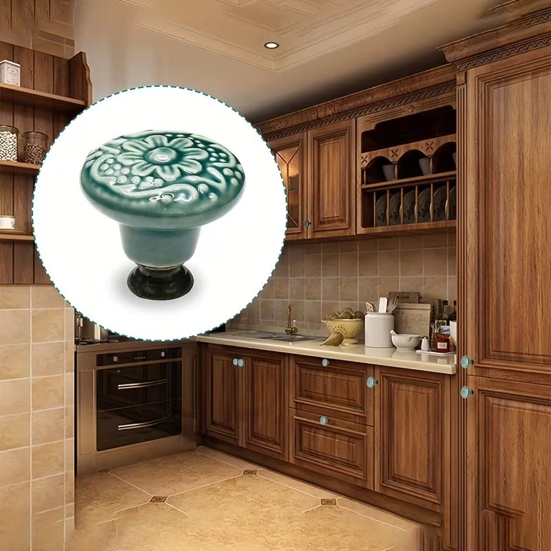 Furniture Hardware Legs - 12pcs Ceramic Cabinet Knobs, Floral Design,