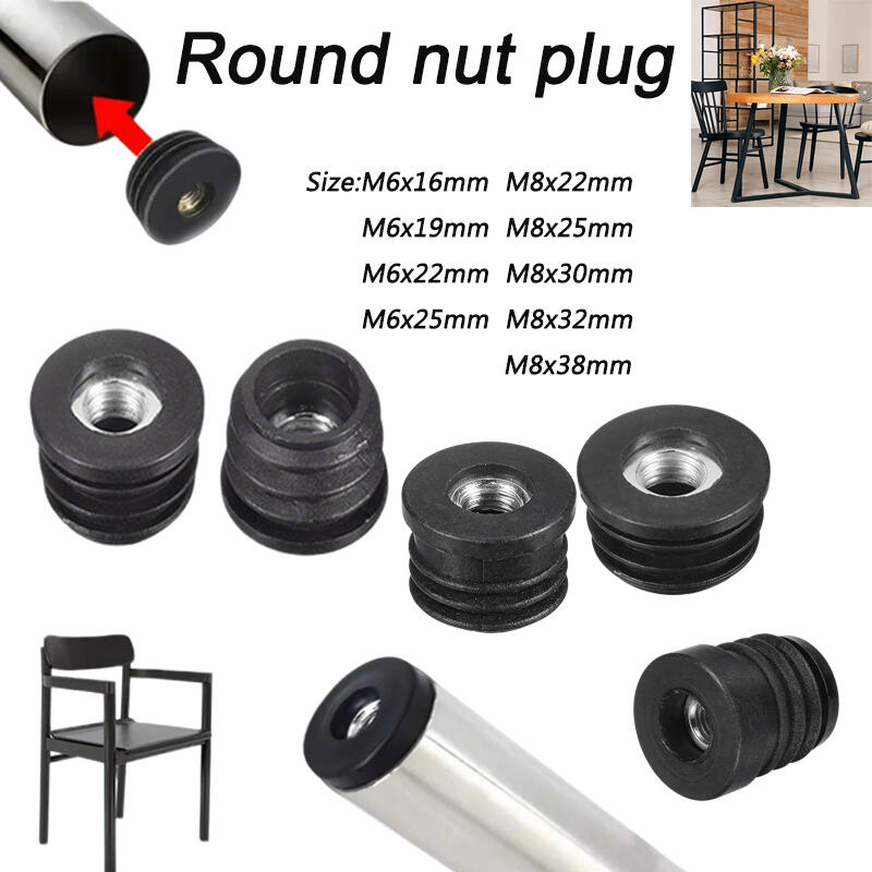 Furniture Hardware Legs - 4/8/12PCS Round Nut Hole Plug Black
